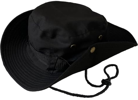 Taeku Buschhut, Herren Damen Mesh Bucket Boonie Hat Breite Krempe Sonnenhut mit Kinnband Fischermütze Outdoor Angelhut (Schwarz)