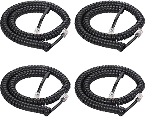Vthahaby 4 Pack Coiled Wire 8Ft Uncoiled / 1.4Ft Coiled Landline Phone Handset Cable 4P4C Telephone Accessory Black