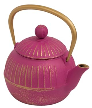 WD Lifestyle - Théière en fonte, couleur fuchsia, avec manche doré, capacité 500 ml.