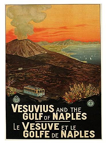 Legendarte Vintage Touristische Poster Il Vesuvio e il Golfo di Napoli - Wanddeko, Canvas cm. 50x70