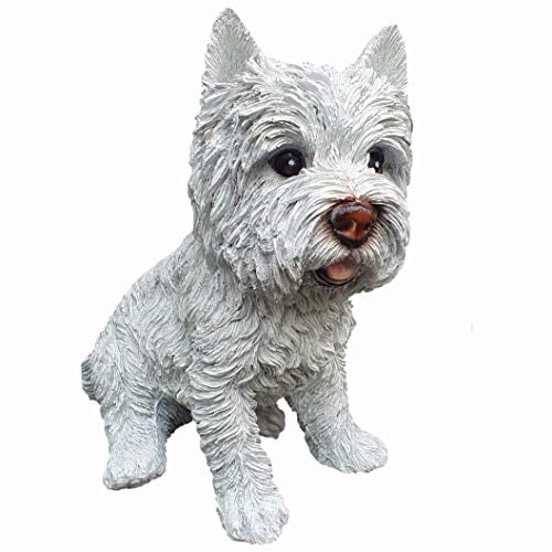 Aspinaworld Gartenfigur Westie Figur sitzend 30 cm weiß mit offenem Maul – West Highland Terrier Hund, Westie Deko für Garten und Hauseingang