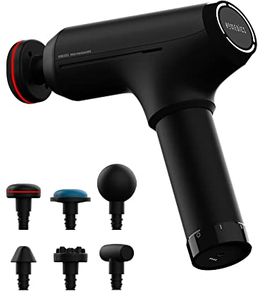 HoMedics Pro Power Handheld Physiotherapy Massager Gun - Professional Deep Tissue Physio Massaging Gun, Heated Head to Aid Relief of Muscle Tension, 6 Massage Heads, Cordless, Rechargeable - Black