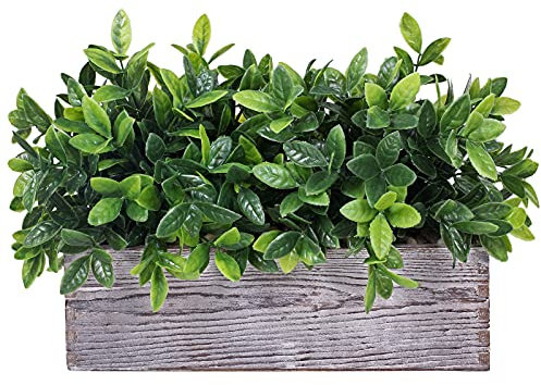 Plante d'eucalyptus artificielle dans une boîte de fleurs rectangulaire rustique en bois imitation pot pour décoration de table de mariage, cheminée, étagère, décoration de cuisine