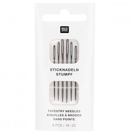 Rico Design Sticknadeln ohne Spitze, Stumpf, Kohlenstoffstahl, 6er Pack, Nähen, Quilten, Stickerei, Perlenstickerei, Kreuzstich, Lederverarbeitung