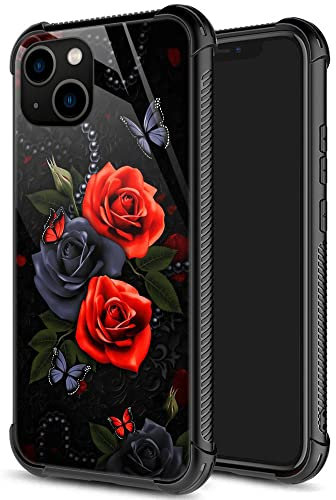 ZHEGAILIAN for iPhone 13 Pro Max Case, Military-Grade Protection, All-Around Shockproof Corners, Anti-Scratch Phone Case for iPhone 13 Pro Max - Butterfly Red Rose