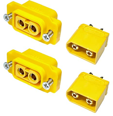VUNIVERSUM 2X Paar Original XT60E-F Einbaustecker Female Buchse Goldstecker mit Schrauben und XT60 Male Stecker Montage Copter Drohne Lipo Akku Anschluss RC Modellbau (2X Paar)