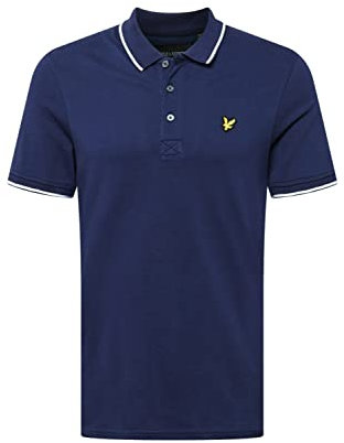 Lyle & Scott Poloshirt Herren - Herren Polo aus hochwertiger Baumwolle - Mit kurzen Ärmeln und weißen Streifen an Ärmeln und Kragen - Mit auffälligem Adler-Logo auf der Brust, Blau, XL
