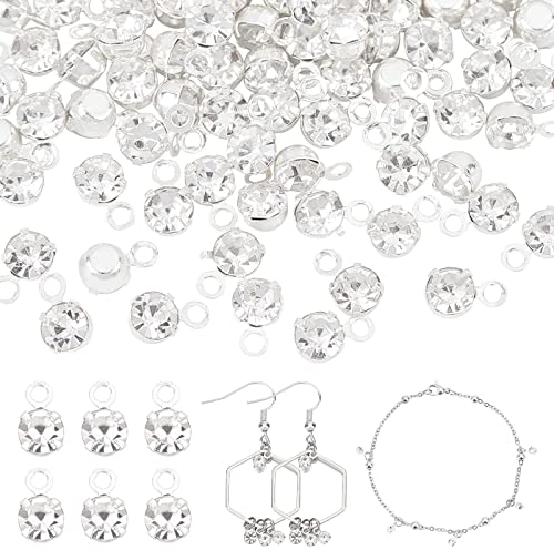 PandaHall Strass Charm-Anhänger, 100pcs 3mm Tiny Baumeln Charms Diamant Baumeln Anhänger Mini Runde Kristallperlen Für Ohrringe Armbänder Halsketten Halsbänder Fußkettchen Schmuck DIY Handwerk