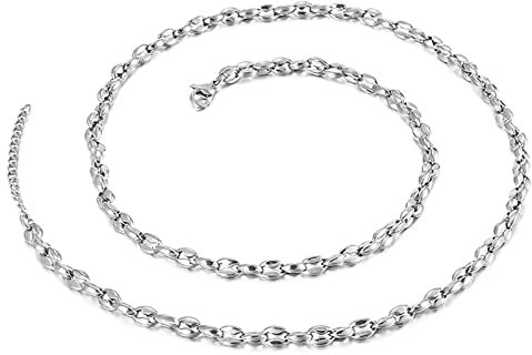 AMDXD Herren Halskette aus Edelstahl, Bohnenkette Bikerschmuck Unisex Kette personalisiert Klassische, Geschenk für Ihn, Kettenlänge 64cm, Silber