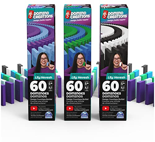 Spin Master Games, Lily Hevesh H5 Domino Creations, ensemble de dominos colorés de 180 pièces, lot de 3 paquets de 60 pièces, jeux familiaux pour enfants de 5 ans et plus