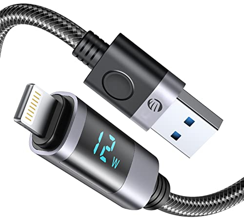 ORICO Cable USB-A a Lightning, cable de cargador USB a Lightning con pantalla LED, carga rápida, cable de transferencia de datos de alta velocidad