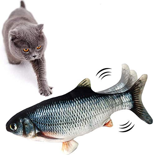 INF Katzenspielzeug Zappelnder Fisch, mit Katzenminze, Interaktives Spielzeug mit USB-Kabel für Katze zum Spielen, Beißen, Kauen