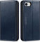 SHIELDON Wallet Case for iPhone SE 2022 5G 4.7, Genuine Leather Shockproof Folio Case with [Kickstand][Card Holder] Magnetic Protection Phone Case Compatible with iPhone SE3/SE2/8/7 - Retro Dark Blue