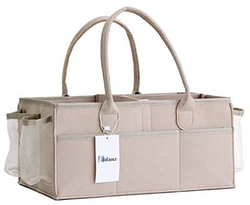 EIDANZ Baby Diaper Caddy Organizer Portable Nappies Nursery Storage Basket Diaper Bag Tote w/ Changeable Compartments Baby Storage Basket Car Travel Diaper Storage Bin Beige (EIDANZ-DC-01-B)