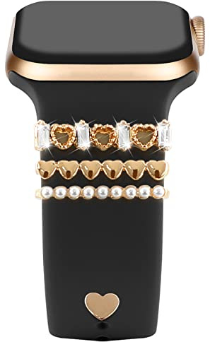 Dekorative Metallringe Schlaufen Kompatibel mit Apple Watch Silikonband Schmuckbefestigung Ersatzschlaufen Ring Charms für iWatch Serie 10/9/8/7/6/5/4/3/2/se Damenarmband Diamant Charms Zubehör
