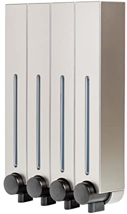 Aquathof Seifenspender mit 4 Kammern für Wandmontage I für Toilette Bad Badezimmer WC Dusche - Spender für Seife Handseife Shampoo Duschgel - Rechteckig, 4 Kammern, 4X 500 ml, Edelstahl