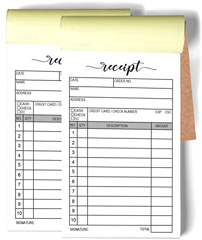 2 Packungen 50 Set Quittungsblock, Carbon Duplikat Kopie Verkaufsbelegungsformular, Rechnungsheft für Geschäfte, Lagerhäuser, Büros und Restaurants, 3,4 x 5,5 Handheld, 2-teiliges Carbonless-Weiß/Gelb