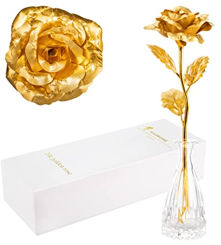 Rose éternelle en Or 24 carats Faite à la Main, plaqué Or, Fleur de Rose conservée – avec boîte Cadeau et Certificat d'authenticité