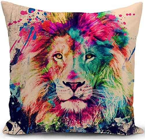 Kissenbezug löwe Kissen deko löwen bunt Geschenke für sofakissen kissenbezüge dekokissen couchkissen kissenhülle Sofa Schlafzimmer Wohnzimmer Zimmer zierkissen 40x40 cm