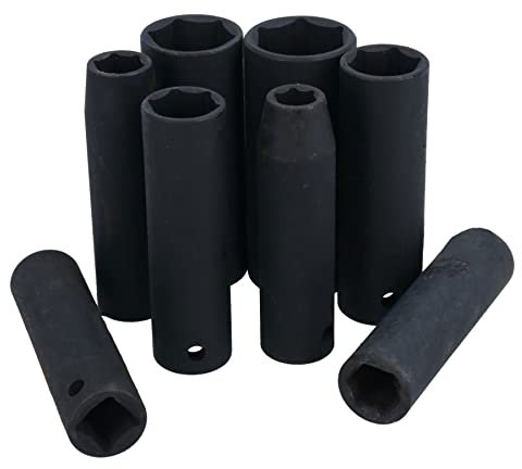 3/8in Drive Deep Metric Impact Impacted Sockets 6 Sided 8mm – 19mm 8pc Set