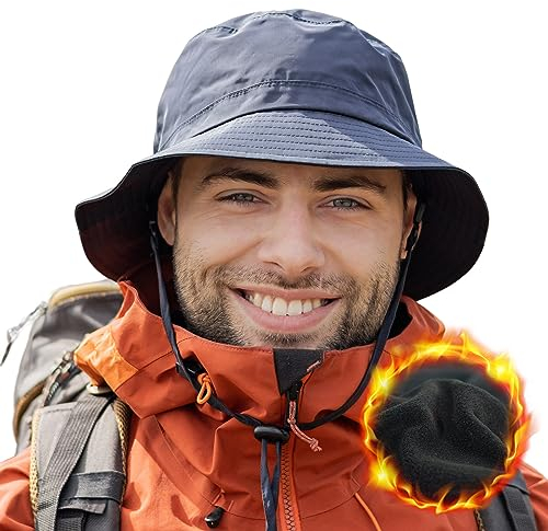 Comhats Bonnet d'hiver unisexe imperméable avec doublure en polaire chaude - Chapeaux de pluie pour homme et femme - Réglable - Pliable - Coupe-vent, 560_Bleu, M-L