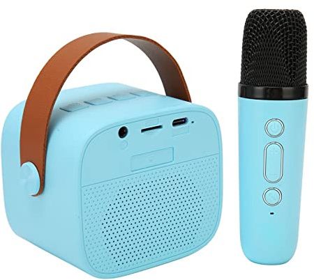Altoparlante Bluetooth Portatile con Set Microfono, Mini Karaoke per Bambini, con 6 Tipi di Effetti Sonori, per Dispositivi Smart, TV, Tablet e PC (Blu)