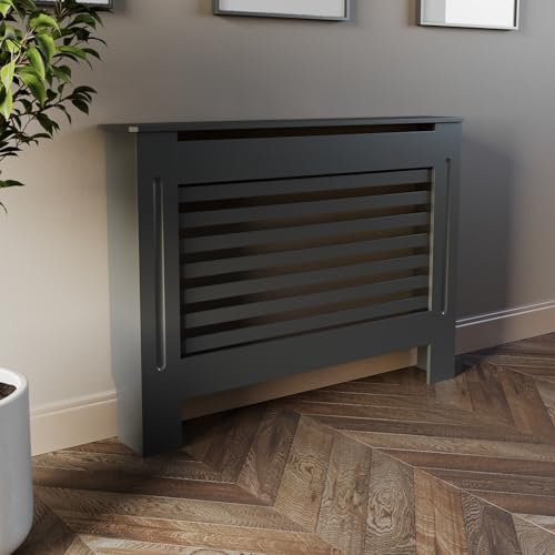 DuraTherm® Radiator Cover Anthracite Grey Painted Traditional Cross Slat Shelves MDF Cabinet Shelf for Radiators, Living Rooms, Bedrooms, Medium (W: 112cm / H: 81.5cm / D: 19cm)