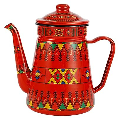 rockible Emaille Kaffeekanne, Blumen Warmwasserkessel, Heißwasser Teekessel für Induktionsherd, Rot 1,2L