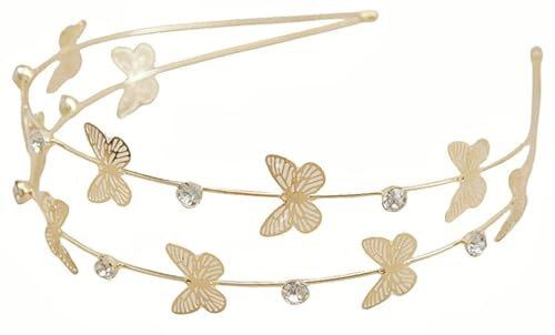 scicent Haarbänder Damen Goldener Strass-Schmetterlings Haarreif Dünner Kristall-Stirnband Koreanisches Haarband Hochzeit Braut-Haar-Accessoires für Frauen und Mädchen 23614