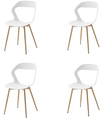 Uderkiny Juego de 4 sillas de Comedor, Sillas de Cocina, Respaldo Hueco, Patas de Hierro de Grano de Madera Resistentes y duraderas (Blanco, 4)