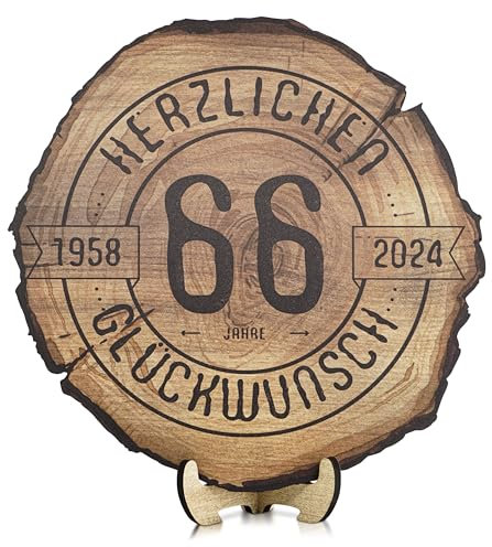 DARO Design – Baumscheibe mit Gravur für 66. Geburtstag – Geburtstags Geschenk aus Holz – Hochwertige Holz Geschenke mit Gravur ideal für Geburtstag – Dicke 6mm, Durchmesser 20cm – Made in Germany
