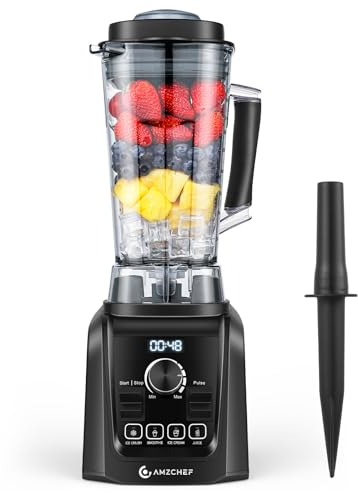AMZCHEF Blender 2000W Avec Vitesse Infinie Et Menus Préréglés 4 EN 1-2L Mixeur Blender Tout-En-Un Avec 6 Lames En 2 Couches Jusqu'à 32 000 RPM Pour Broyer La Glace En Quelques Secondes - Noir