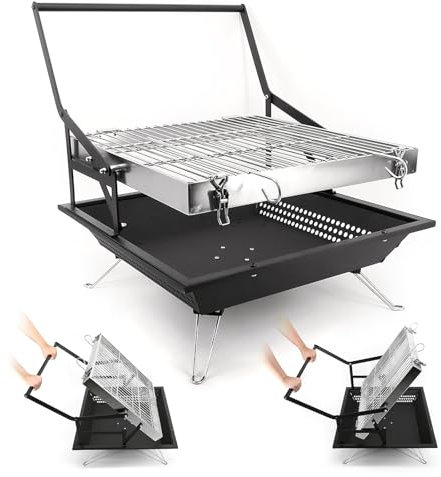 BiggerFire 360° Rotating Charcoal Grills,Stainless Steel Flipping Barbecue Grill for Camping BBQ Picnics Beach Party Cooking Outdoor Garden Yard