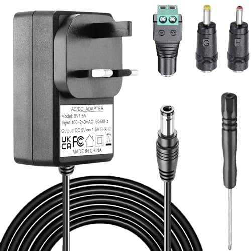 DAOKAI DC Power Supply Adapter 9V 1.5A AC 100V-240V to DC 9Volt 1.5Amp Adapter with DC adapter DC solderless terminal screwdriver for Webcam Router Scanner Security Camera BT Speaker