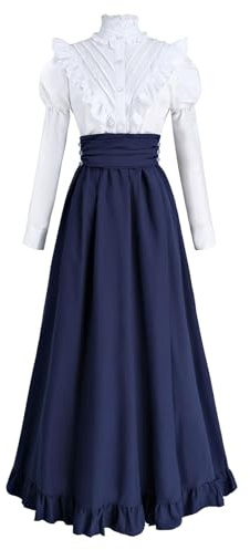 Fiamll Vêtements médiévaux pour femme - Robe de Renaissance médiévale - 2 pièces avec chemisier et jupes