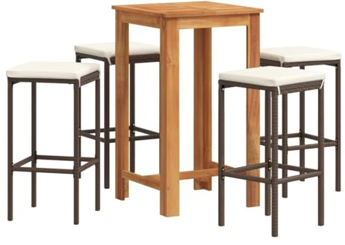 vidaXL Gartenbar Set 5-TLG., Bar Tresen Theke Bartisch Barhocker, Barset Sitzgruppe für Garten Terrasse, Gartentheke Gartenmöbel, Braun Massivholz Akazie Poly Rattan