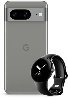 Google Pixel 8 – Unlocked Android smartphone with advanced Pixel Camera, 24-hour battery and powerful security – Hazel, 128GB Smartwatch, Black with Obsidian Strap