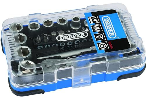 AMK® Draper 25 Piece 1/4 Square Drive Metric Socket Set with Ratchet DIY Home Workshop Professional & Car Kit Hex + Mini Screwdriver Bit 4-13mm