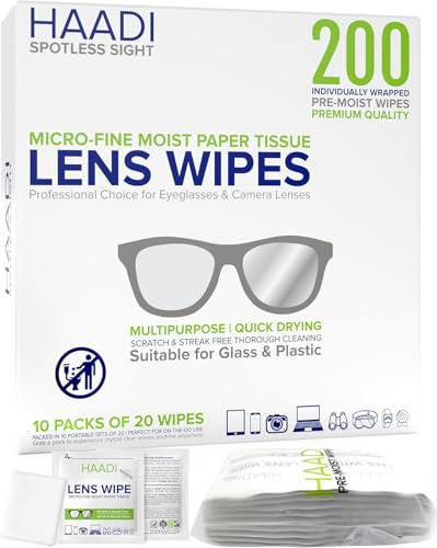 Lot de 200 lingettes nettoyantes pour lunettes emballées individuellement - Convient pour les objectifs de lunettes, appareils photo, jumelles, miroirs, écrans, appareils optiques et électroniques