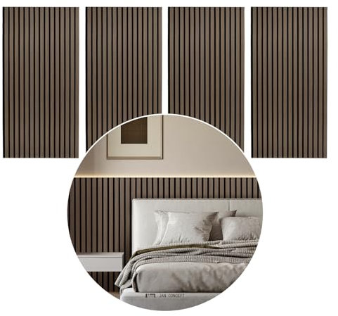 ISOISL Akustikpaneele Wandpaneele Holz 2,88㎡ - 4er Set 120x60cm Lamellenwand Wandverkleidung Holz Natürliche Walnuss für Klavierstudio,Tonstudio,Schlafzimmer,Bar,KTV