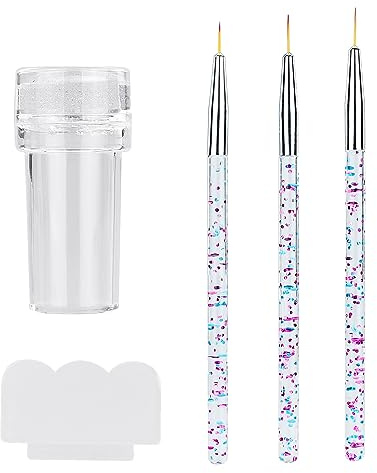 1 Nail Stamp, Nail Stamper, Clear French Tip Stamp,including 1 Spatula, and 3 Nail Line Drawing Pens