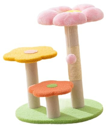 F Fityle Blumen-Kratzbaum, vertikaler Katzenkratzbaum mit interaktivem Ball, süßer Katzenbaum mit Sisalseil, Kratzbaum für Katzen, Rosa