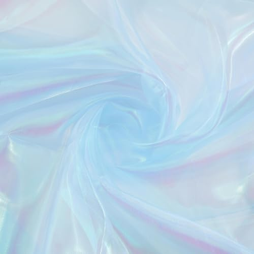GORGECRAFT 3 x 1.5 m Blau Schillernder Organza Stoff Aus Polyester Regenbogen Holografische Glänzende Gaze Durchsichtiger Spitzenstoff Mit Farbverlauf Für Kleider Hintergrund Party Heimdekoration DIY