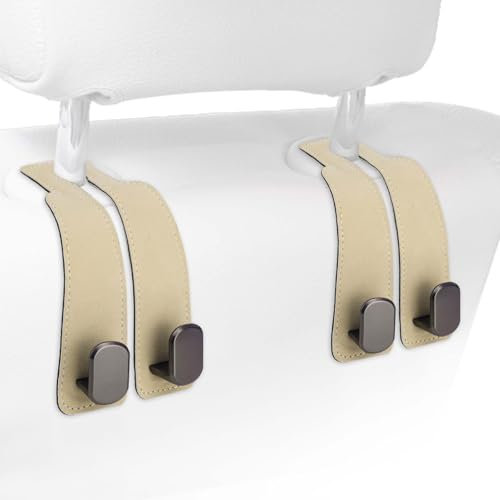 PEUTIER 2pcs Car Headrest Hooks - Apricot Color Car Seat Back Organizer for Purse, Umbrellas, Bags