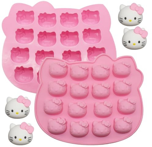 Lot de 2 moules à gâteau en silicone à 16 cavités en forme de chat mignon - Moules à glace antiadhésifs pour pâte à sucre, bonbons, cupcakes