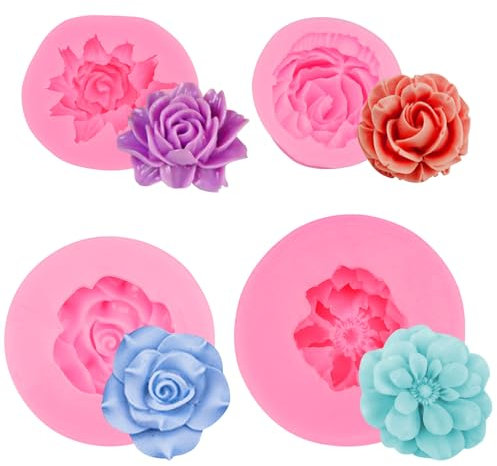4 Pezzi Stampi per Candele In Silicone, Stampi per Candele Fiori, Stampi per Candele a Forma di Fiori, Stampi In Silicone per Fiori,Stampi In Silicone per Candele Fiori per Torte Al Cioccolato,Candele
