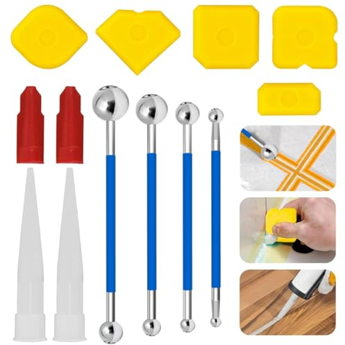 Bamyli 13 Stück Werkzeug Schaber Kit Fugenglätter Set, Metallkugel Abzieher, Silikonentferner, Doppelend Metallkugel Abzieher Abdichtungswerkzeugsatz Für Küche Bad Fliesen Lücke