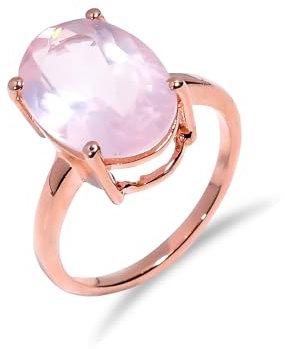 Rosenquarz Ring 925 Sterling Silber, Ring für Damen-Herren Natursteinring Hochzeit, Verlobungsring Solitiare Handarbeitsring (R-017-24-7,5 Roségold