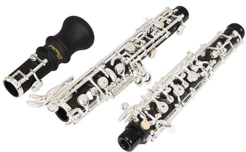 Oboe Beginner Student Level ABS Korpus Versilbert Vollautomatisch C-Ton mit Rohrblatt,Reinigungstuch, Oboenstäbchen,Puderpapier,Absorberpapier,Daumenauflage,Schraubendreher,Handschuhe,Koffer