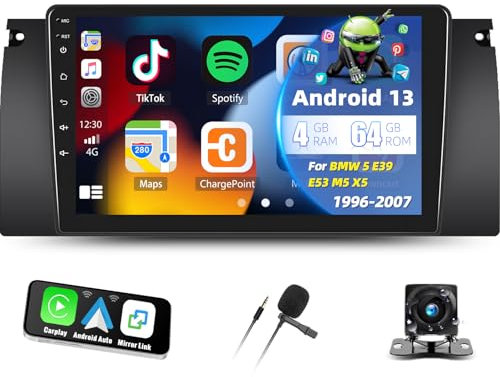 [4G+64G] Android 13 Autoradio für BMW X5 E39 E53 E38 M5 1996-2007 mit Carplay Android Auto,9“ Touchscreen Radio mit Bluetooth EQ GPS WiFi FM/RDS MirrorLink Split Screen+Rückfahrkamera &Mic